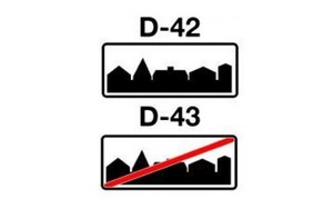 grafika przedstawiająca znaki d-43 - obszar zabudowany