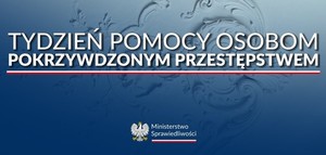 plakat z hasłem akcji, niebieskie tło i podpis ministerstwa sprawiedliwości