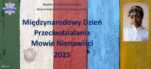 plakat akcji z wizerunkiem ciemnoskórej kobiety i napisem 18 czerwca - Międzynarodowy Dzień Przeciwdziałania Mowie Nienawiści