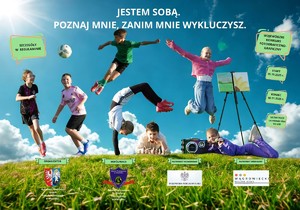 plakat konkursu przedstawiający dzieci na łące wokół hasła