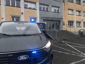 zdjęcia prezentowanego samochodu i psa w samochodzie przy