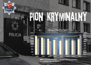 grafika z wykresem postępowań i napisem pion kryminalny