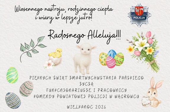 kartka z życzeniami z pisankami, zajączkiem barankiem i pisklakiem