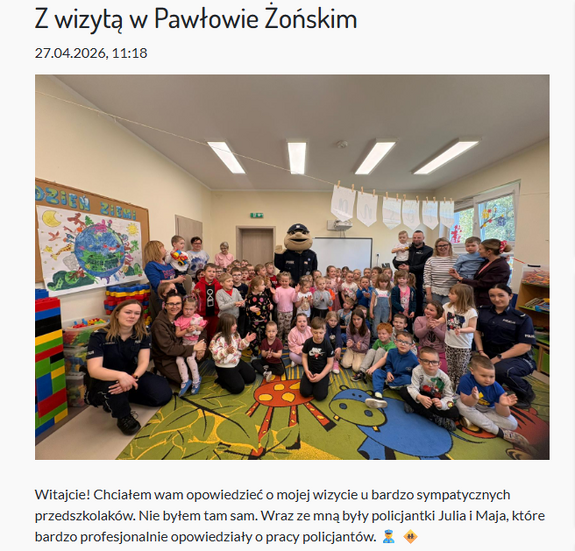 zrzut strony na którym widać zdjęcie policjantów i fragment tekstu artykułu ze strony pyrek.pl
