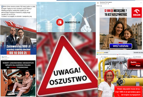 grafika z reklamami inwestycji w różne firmy orlen, baltic pipe i inne a w środku Oszustwo!