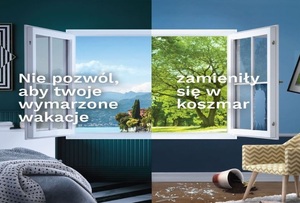 plakat kampanii z wizerunkiem całego i wybitego okna